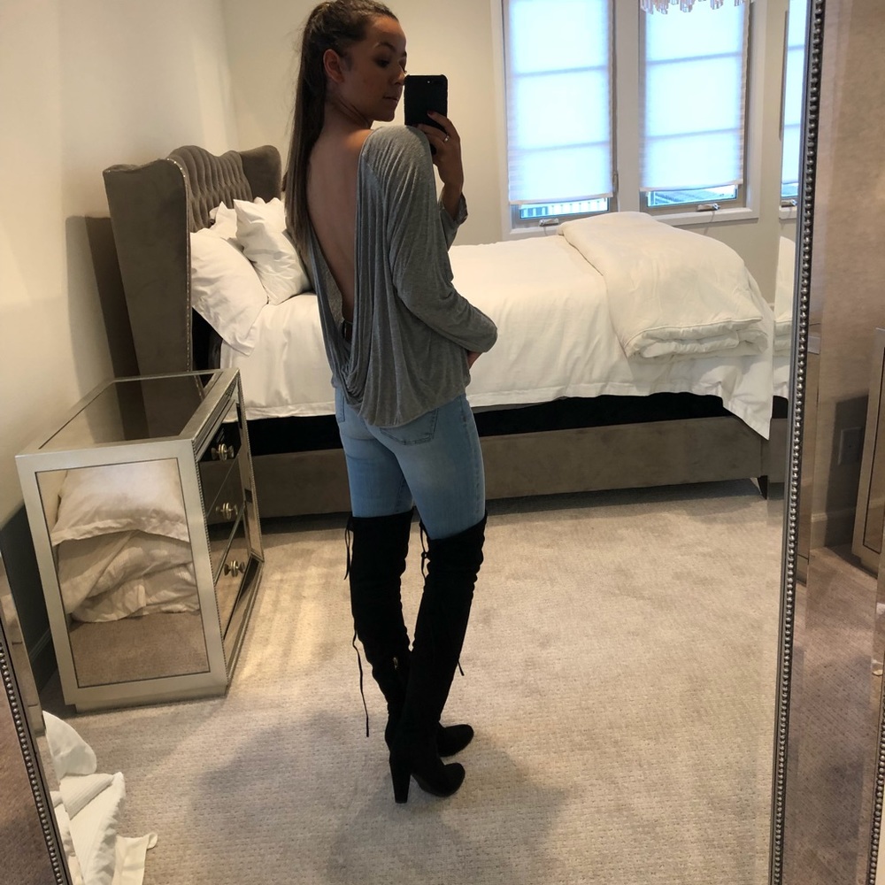 Gray Long Sleeve Backless Forever 21 Top